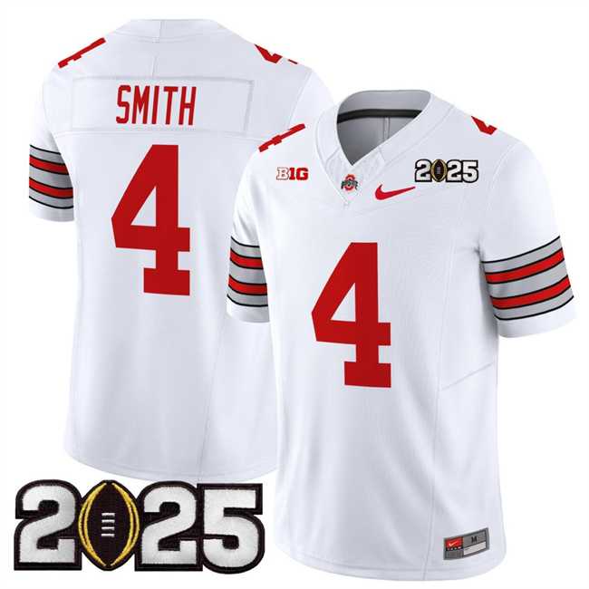 Mens Ohio State Buckeyes #4 Jeremiah Smith White 2025 CFP Final Patch F.U.S.E. Vapor Limited Stitched Football Jersey->ohio state buckeyes->NCAA Jersey